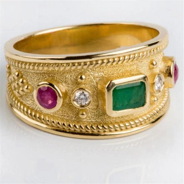 Anillos De Lujo Para Hombre, Color Dorado, Redondos, Cuadrados, DiseñO CláSico Vintage, Piedra Verde Y Roja, Accesorios De Fiesta, Regalo 11 Beige-image