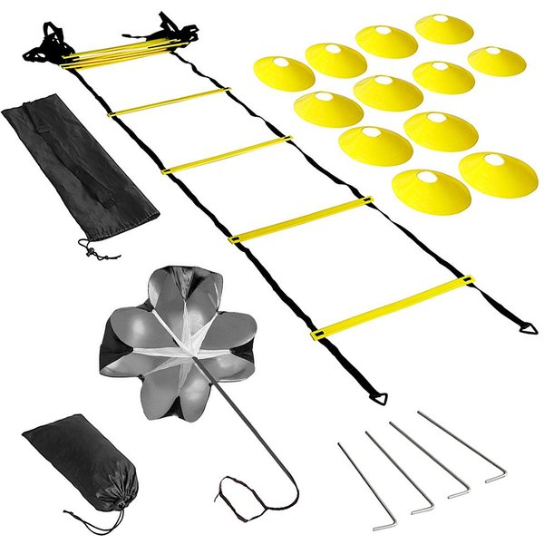 Kit De Entrenamiento Speed Agility, Escalera De Agilidad, Escalera De FúTbol Con 12 PeldañOs, 12 Conos Y 4 Estacas-image