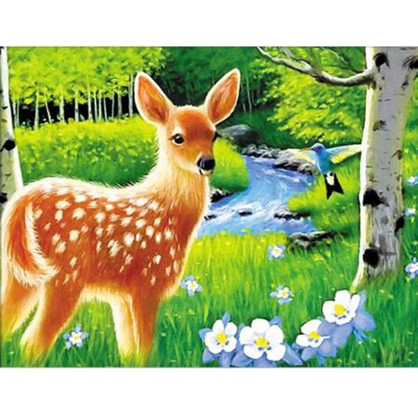 5D Diy PełNy Obraz Diamentowy śCieg KrzyżYkowy PłOwy I LeśNy Haft Diamentowy Jeleń Rhinestone 20X30CM-image