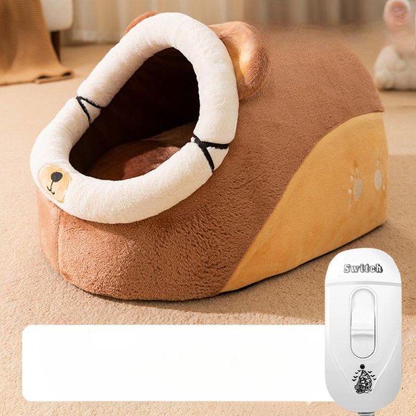 Caseta Para Perros Calefactable De OtoñO E Invierno Para Mantener Caliente Y Espesada Manta EléCtrica Semicerrada Para Perros Gato Teddy Pomerania Caseta Para Gatos Caseta Para Mascotas S-image