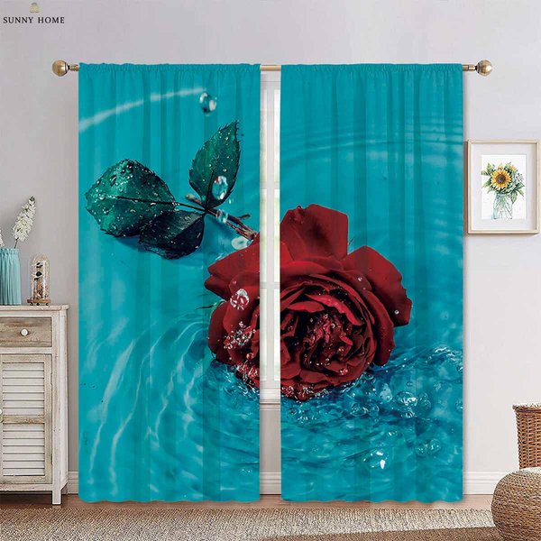 Juego De 2 Cortinas Con Estampado 3D De Flores Lavables A MáQuina Para Dormitorio, Sala De Estar, Cocina, Cortinas Decorativas Para Las Cuatro Estaciones W50Xh140(Cm)X2Pcs&Grommet Top-image