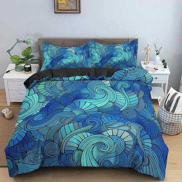 Psychedeliczny Luksusowy Zestaw PośCieli Boho 2/3 Szt. Z Poszewką Na Poduszkę King Mandala Poszwa Na KołDrę Queen Poszwa Na KołDrę Poliestrowa Poszwa Na KołDrę EU Single(135X200Cm) Blue-image