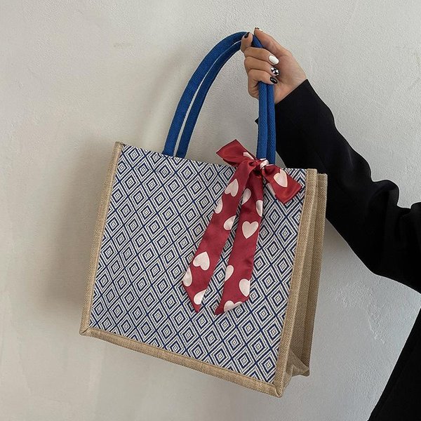 Bolso De Mano Para Viajes Diarios Gran Capacidad Bolso Tote De Lino Para Mujer Nuevo Estilo Bolso De Hombro Para Estudiantes Universitarios-image