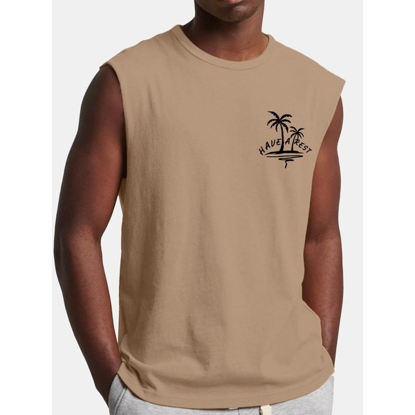 Camiseta Sin Mangas De Verano Para Hombre, Camiseta Sin Mangas Transpirable Informal De Talla Grande Para Surf Y Playa, Camiseta Holgada Con Estampado, Camiseta Para Hombre M Caqui-image