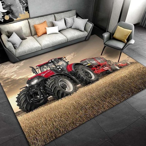 Alfombra Para áRea De CamióN Con PatróN De Serie De Tractor De Coche, Alfombra Para El Hogar, Sala De Estar, Dormitorio, DecoracióN De Felpudo Para Sofá, Alfombrilla Antideslizante Para NiñOs 3D 40X60Cm (16X24In) Gray-image