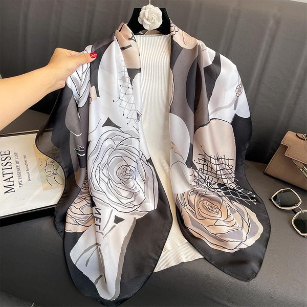 110X110Cm Damski Jedwabny Kwadratowy Szalik HidżAb Damski WzóR Nadruk Szal Dla Pań Chusty Foulard Opaski Na GłOwę Bufanda DużA Bandana Luksusowy 110X110Cm-image