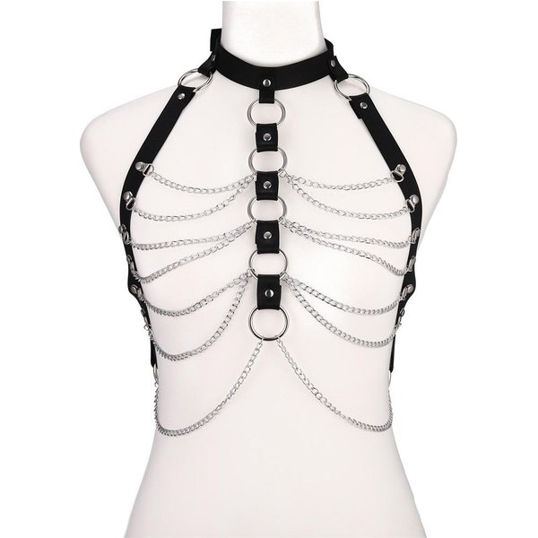 ArnéS Corporal De Cadena De Cuero Negro Para Mujeres Y NiñAs Cadena Corporal sexy JoyeríA De Fiesta Punk Accesorios De Festival Rave GóTico-image