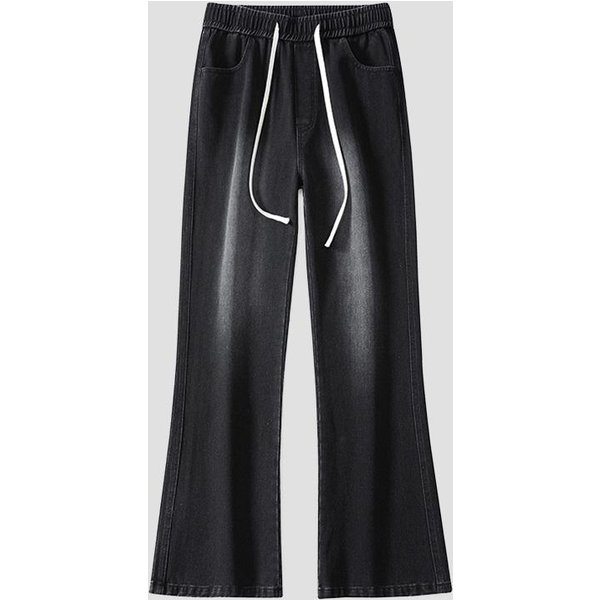 DżInsy Micro-Pull MęSkie Letnie Nowe ChłOpięCe LuźNe MęSkie Spodnie Rozszerzane AmerykańSki High Street Casual DłUgie Spodnie 3XL Black-image