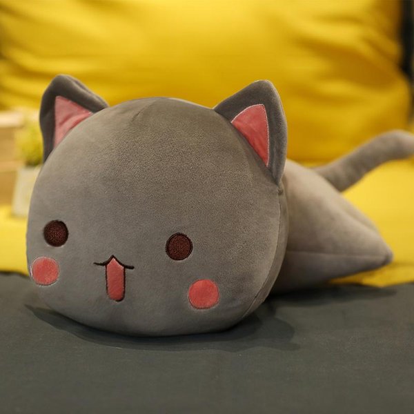 28/40/65 Cm Lindos Juguetes De Peluche De Gato Acostado MuñEcos De Animales Suaves Rellenos Juguetes De CojíN De Gato Encantadores Para NiñOs NiñAs Regalos De CumpleañOs 28Cm Gray-image