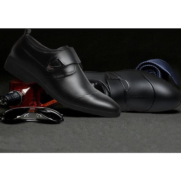 Nuevos Zapatos Formales De Cuero De Negocios Para Hombres, Tendencia De Moda Con Velcro, Zapatos VersáTiles Para Hombres, Zapatos Casuales Para Hombres Individuales 44 Negro-image