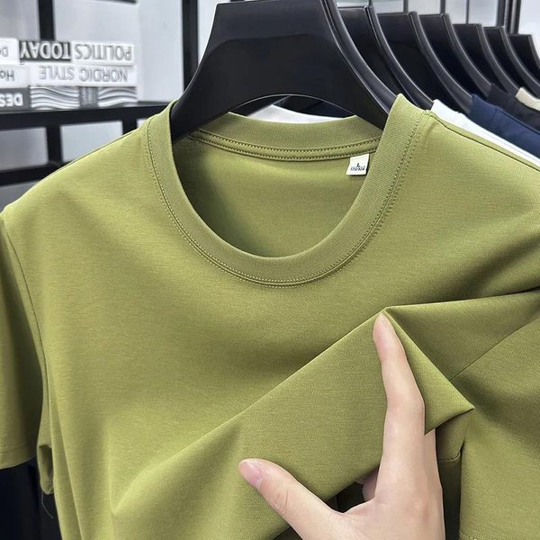 Camiseta CóModa De Lyocell Suave Para Hombre, Transpirable, Antibacteriana, De Manga Corta Y Cuello Redondo, Ideal Para El Verano. Xxxl Beige-image