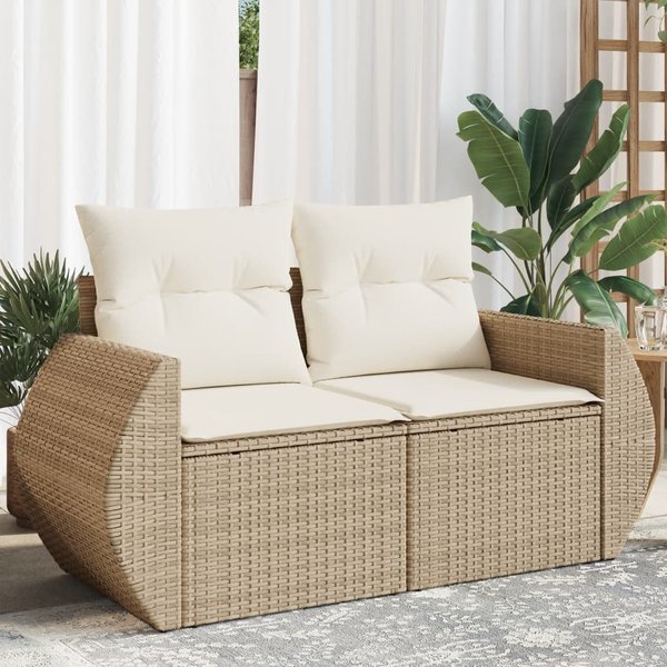 Vidaxl Sofa Ogrodowa Z Poduszkami, 2-Osobowa, Beż, Polirattan-image