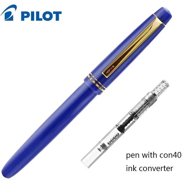 Pilot 78G+ Pluma Fuente CláSica Original Lujo Dorado 22K PlumíN Ef/F/M Estudiantes Escolares PráCtica Escritura Tinta BolíGrafos De Regalo Suministros F(0.38Mm) Azul-image