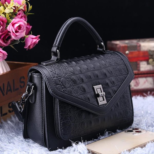 Bolso De Mano Para Mujer, Bolso De Moda De Cuero Con PatróN De Cocodrilo, VersáTil, Bolso Grande Bandolera De Un Solo Hombro Negro-image