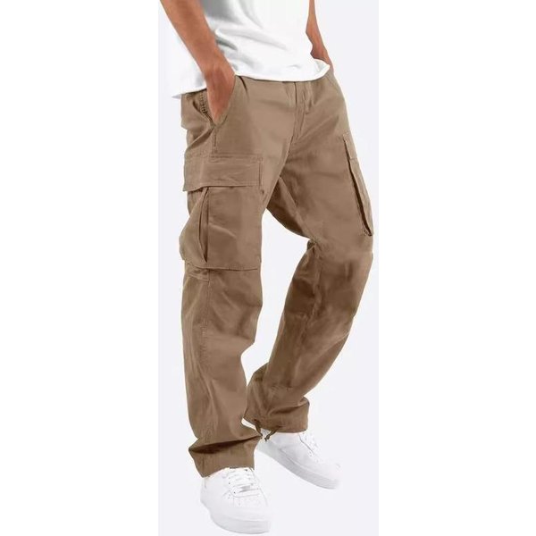 Pantalones Casuales Para Hombre Con CordóN Y Multibolsillos Pantalones Cargo Para Hombre M Caqui-image