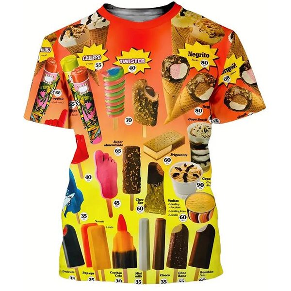 Camiseta Impresa En 3D Para Hombre Divertido Estampado De Helado Manga Corta Cuello Redondo PulóVer Top Casual 6XL Red-image