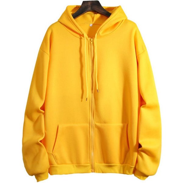 Sudadera Con Capucha Y Cremallera De Manga Larga De Color Liso Informal A La Moda Para Mujer M Amarillo-image