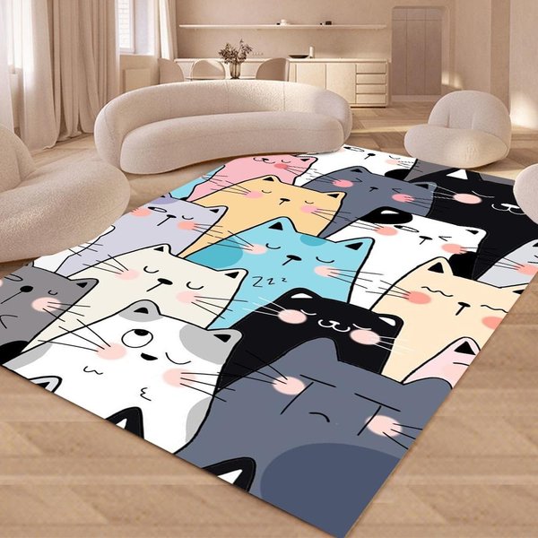 KreskóWkowy Kot Dywanik Mata Dywanik Uroczy Kotek WzóR Dekoracja Domu Mata PodłOgowa Do Salonu Sypialni Dekoracja Salonu 80X120Cm-image