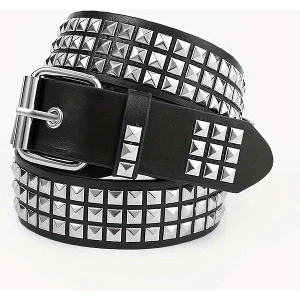 Nowy Kwadratowy Pasek Z Nitami Z KoralikóW, Metalowy Pasek W KształCie Piramidy, MęSki I Damski Pasek Jeansowy Punk Hardware Y2K, Pasek Designerski, Paski Damskie-image