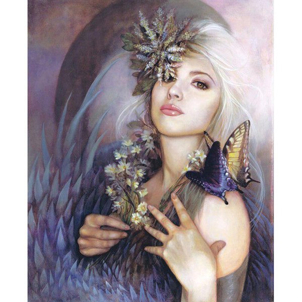 Pintura Diamante 5D Punto De Cruz Mariposa Mujeres Taladro Completo Diamante Redondo Bordado 20X30CM-image
