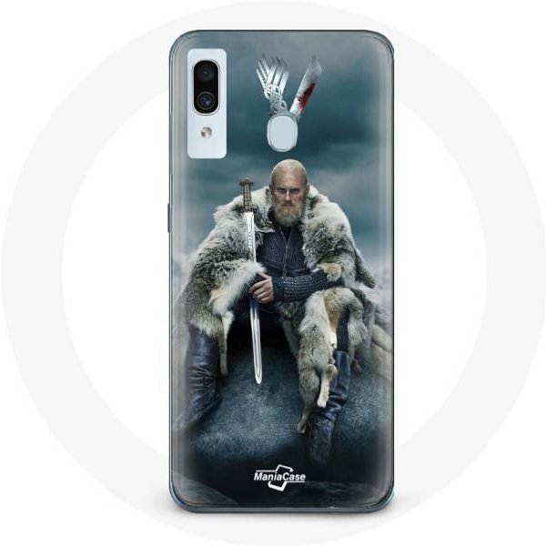 Funda Para Samsung Galaxy A20 Vikingos Serie Temporada 6 Ragnar Lothbrok Logo V Espada Gris Fondo Borroso-image