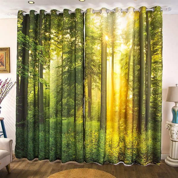 Escena NóRdica Cortina De Alta OclusióN MontañA Nevada Bosque Verde Atardecer Flores Dormitorio De Hotel Sala De Estar BahíA Cortina Opaca Nueva W55 X H120Cm X 2&Grommet Top-image