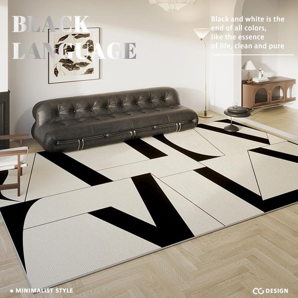 Nowoczesne Luksusowe Dywany Do Salonu DużA Powierzchnia WystróJ Sypialni Czarno-BiałY Dywan Domowy Zmywalna Mata Minimalistyczny Pluszowy Dywan Do Salonu 140X200Cm-image