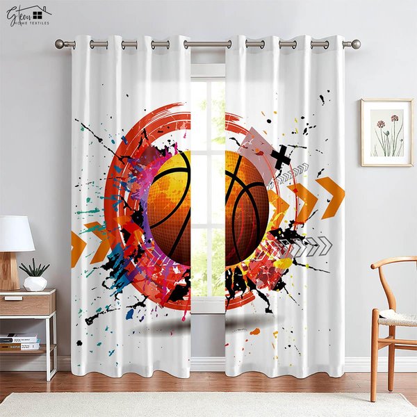2 Szt. Fajne ZasłOny Z Nadrukiem 3D Do KoszykóWki, Odpowiednie Do Sypialni, Salonu, Klubu, ZasłOny Dekoracyjne, WystróJ Domu W50Xh130(Cm)X2Pcs&Grommet Top-image