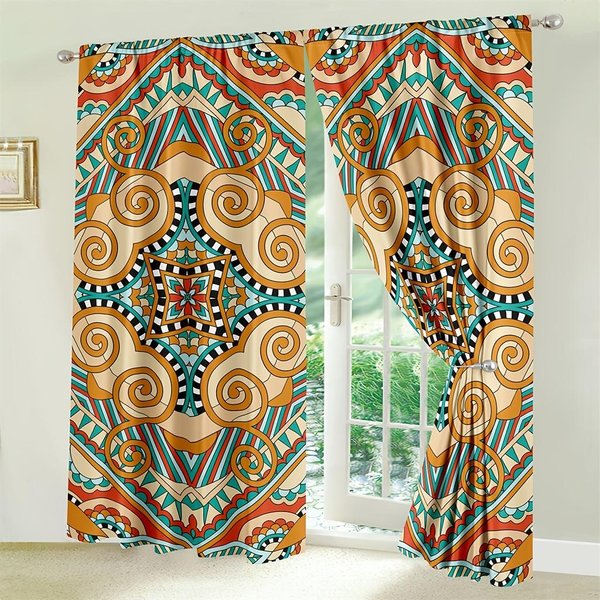 2 Panele ZasłOn Hippie Boho Abstrakcyjna Tekstura Kwiaty Mandali ZasłOna Bohemian WystróJ Pokoju WystróJ Domu Sypialnia Salon Okno 2X50W130H(Cm)&Rod Pocket-image