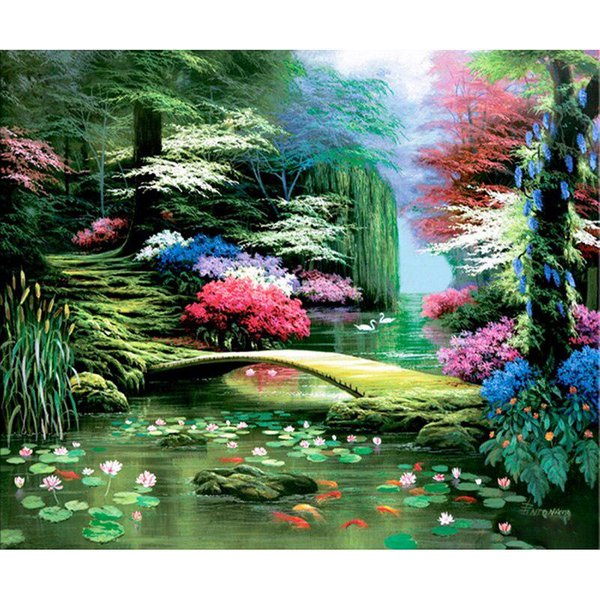 Pintura De Diamantes 5D DIY Dibujo Animado Paisaje Lago Y Puente Punto De Cruz Mosaico De Diamantes Bordado De Diamantes 20X30CM-image