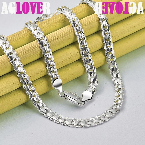Srebro PróBy 925 6Mm ŁAńCuszek Boczny 16/18/20/22/24 Cal Naszyjnik BiżUteria 60Cm Gray-image