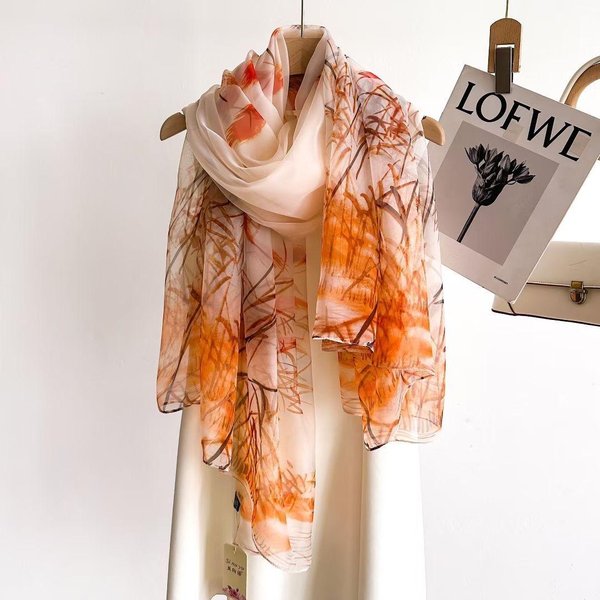 Bufanda De Seda Floral Para Mujer Verano Hiyab Bandana Protectora Del Sol Foulard Diadema Femenina Bufandas CáLidas De Pashmina Echarpe Chal Envoltorio Grande 135X180Cm Beige-image
