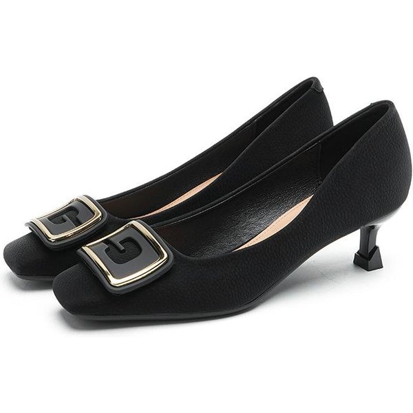 Zapatos De TacóN Medio Con Punta Cuadrada Para Mujer Primavera Nuevo Hebilla G Tacones Altos Zapatos De Trabajo De TacóN De Aguja Para Mujer 40 Negro-image