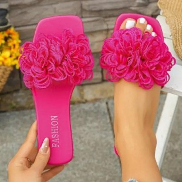 Zapatos De Mujer En Oferta Zapatillas De Mujer De Punta Abierta Zapatillas De Playa Para Exterior Sandalias Planas De Punta Cuadrada Para Mujer Con Flores Talla Grande 43 Red-image