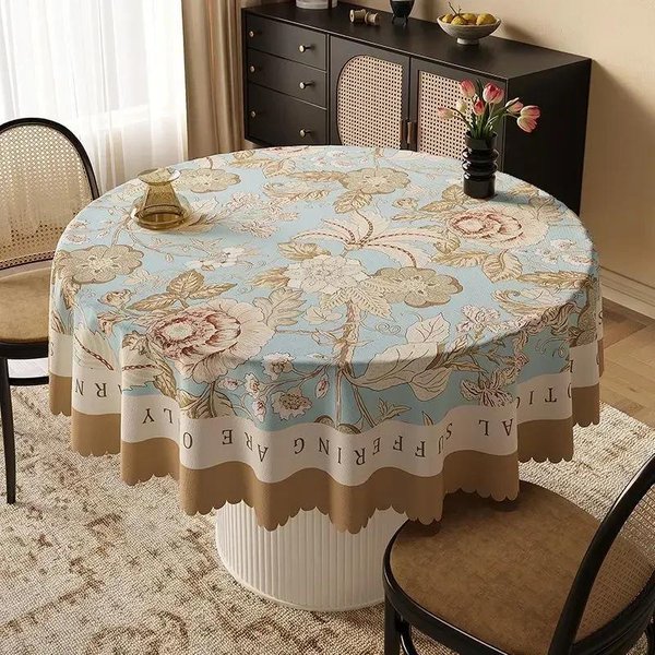 Mantel Redondo Grande Impermeable De PVC Para Mesa De Centro, Mantel Redondo Ligero Y De Lujo Para DecoracióN De Mesas Redondas 100X100Cm-image