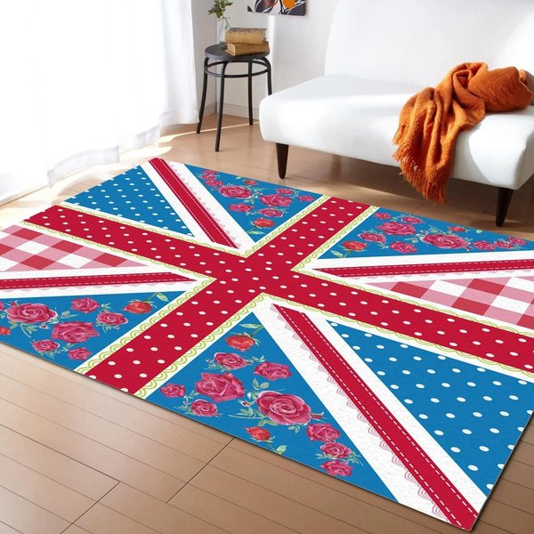 Retro Dywan Z Flagą Brytyjską AntypośLizgowy Zmywalny MięKki Dywanik Do Sypialni Przedpokoju WystróJ Domu Mata PodłOgowa 40X60Cm Gray-image