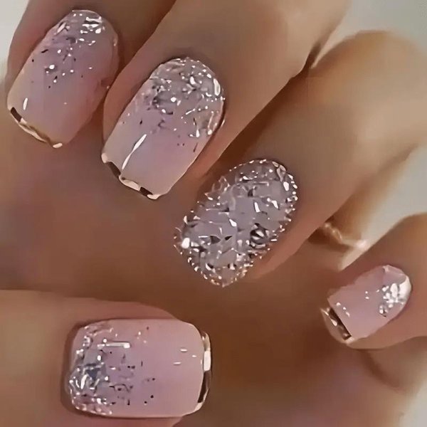 Mejora Tu Look 24 Piezas De UñAs Cuadradas Cortas Arte De UñAs UñAs PortáTiles Estilo FrancéS DiseñO Simple UñAs Postizas Brillantes UñAs Extensibles Desmontables-image
