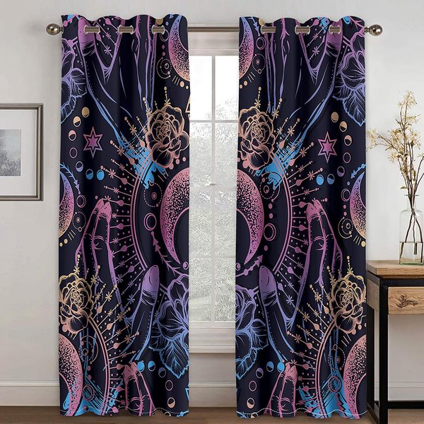 WzóR WróżBy Fortuny Drukowana Cyfrowo ZasłOna 3D Salon Balkon Dekoracja śRodowiska Domowego ZasłOna Z Tkaniny Dwa KawałKi W50Xh130(Cm)X2Pcs&Grommet Top Kolor Granatowy-image