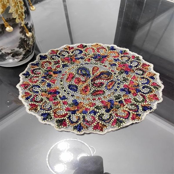 Koronkowa OkrąGłA Haftowana Mata StołOwa Z Kwiatem Nerkowca, Obrus, śLub, BożE Narodzenie, Kuchnia, Dekoracja StołU I Akcesoria Round 30Cm-image