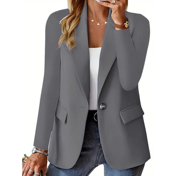 Damska Marynarka Oversize ŻAkiet PłAszcz Garnitur Biznesowy Klapy DłUgi RęKaw Jednolity Guzik Casual Elegancki PłAszcz Modna LuźNa Odzież Wierzchnia M Ciemny Kolor Szary-image