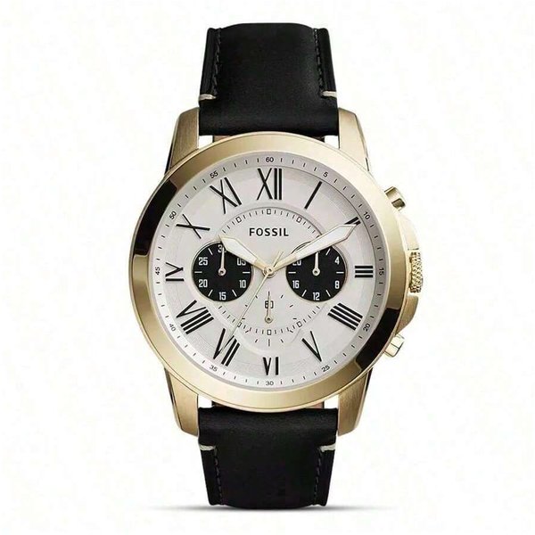 Reloj CronóGrafo Grant Para Hombre: Esfera Beige, Correa De Cuero Negro, Movimiento De Cuarzo FS5214, FS5272 Albaricoque-image