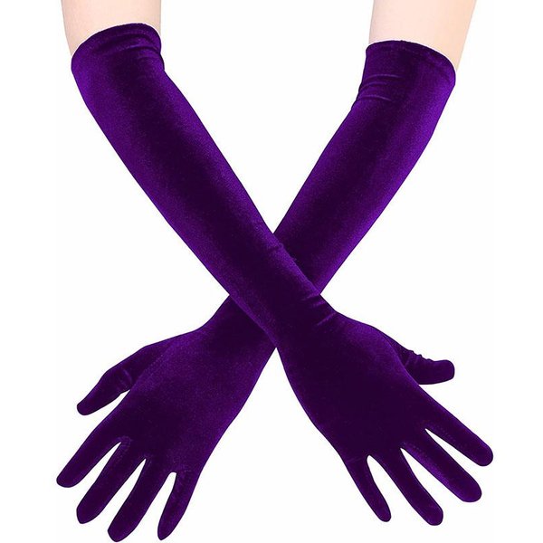 Guantes De ÓPera/Codo EláSticos Largos Para Dedos De Mujer En 4 Colores CláSicos Negro BorgoñA Terciopelo Para Bodas Fiestas Combinando Disfraz One Size Purple-image