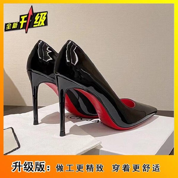 2025 Tacones Altos De Charol Negro Con Suela Roja Punta Afilada Boca Escotada Estilete De Alta Gama Sexy Zapatos Individuales Zapatos De Trabajo Nocturno 38 Black-image