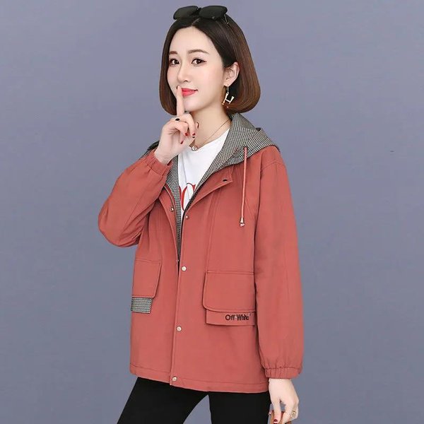Abrigo Cortavientos De Primavera Y OtoñO Para Mujer, Chaqueta Holgada Con Capucha, Ropa De Trabajo Corta L-image