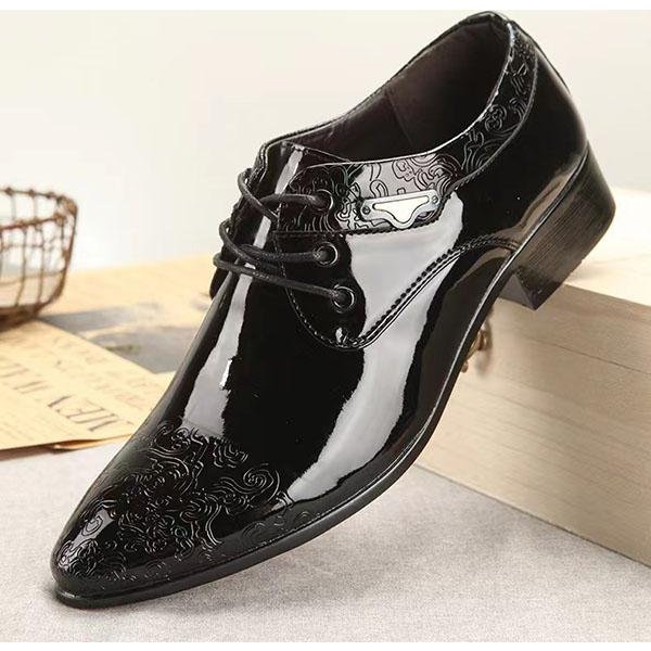 Zapatos De Cuero De Vestir Tallados Para Hombres Primavera OtoñO Zapatos De Cuero BritáNicos Zapatos Formales De Negocios Con Punta Puntiaguda Con Cordones Zapatos Casuales Zapatos De Cuero Transpirables Brillantes 38 Negro-image