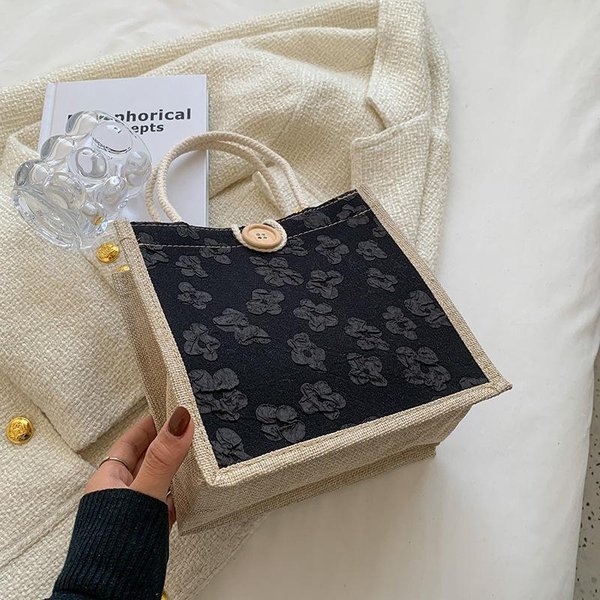 Bolsa Bento Lineal De Mano Para Mujer Para Salidas Casuales Nuevas Bolsa De Madre Lino JaponéS Estudiante Bolsa De Mano Para Fiambrera Gray-image