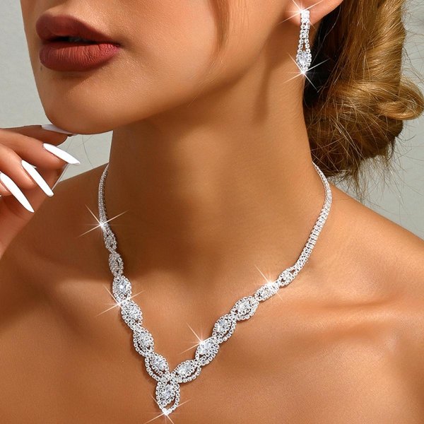 Juego De JoyeríA De Cadena De Garra Para Mujer Con Pendientes De Circonita Y Collar Serie Z, Para Bodas, Banquetes, Fiestas Y Regalos De Festivales Silver-image