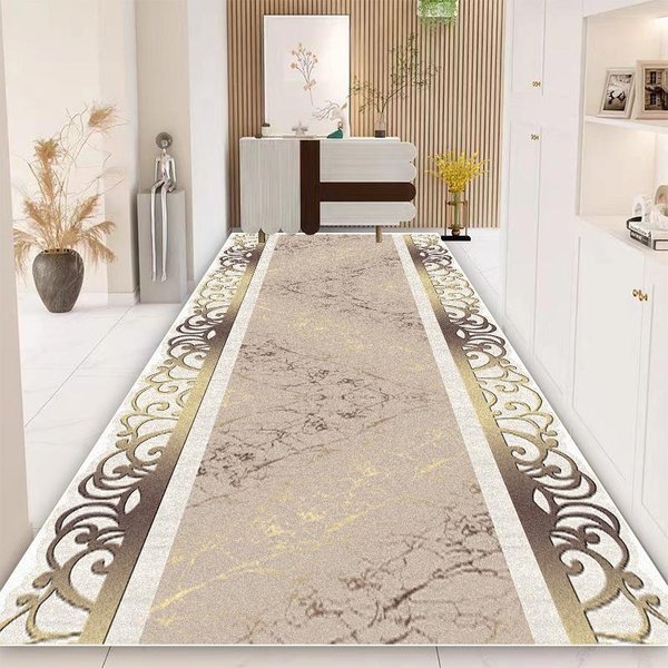 Alfombra Larga De Pasillo Dorada De Lujo Alfombras Runner De Pasillo Estilo Europeo Alfombra Para Escaleras Antideslizante Lavable Felpudo Para Pasillo Personalizable 120X400Cm 47X157In-image