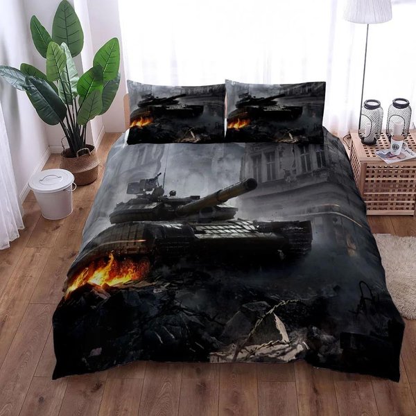 Militarne CzołGi Zestaw Poszwy Na KołDrę King Queen Double Full Twin Pojedynczy Rozmiar ChłOpięCy Zestaw PośCieli EU Twin(135X200Cm) Gray-image