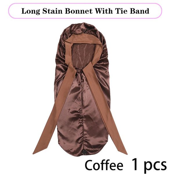 Gorro De SatéN Largo, Suave Y Sedoso, Para Cabello Natural Y Rizado, TamañO Extra Grande, Con Lazo Para Un SueñO CóModo (1 Unidad) Café-image